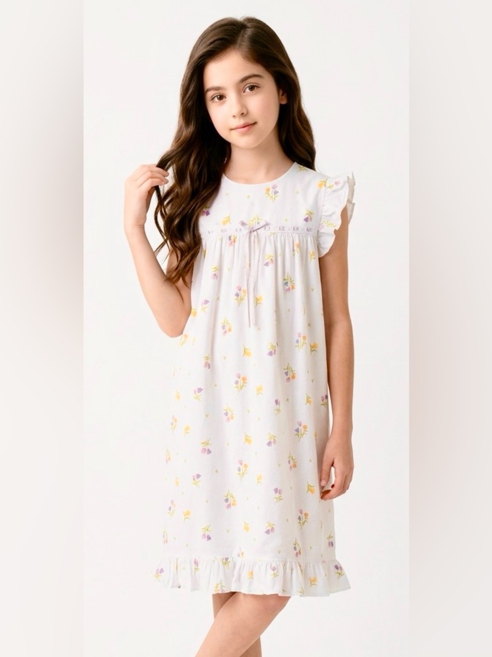 Lullaby Set White Floral Cotton Nightgown Little Girl’s 7 S Ruffle & Ribbon Trim